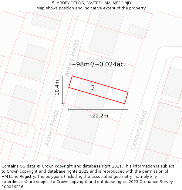 5, ABBEY FIELDS, FAVERSHAM, ME13 8JD: Plot and title map