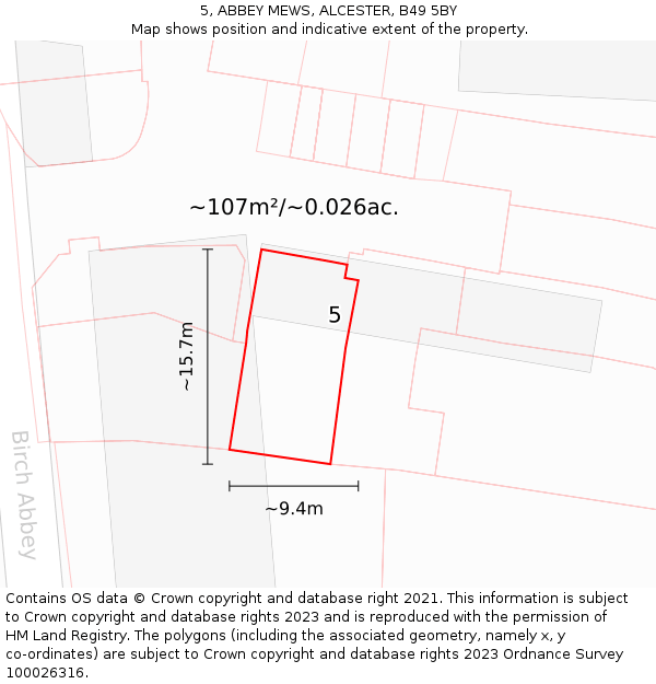 5, ABBEY MEWS, ALCESTER, B49 5BY: Plot and title map