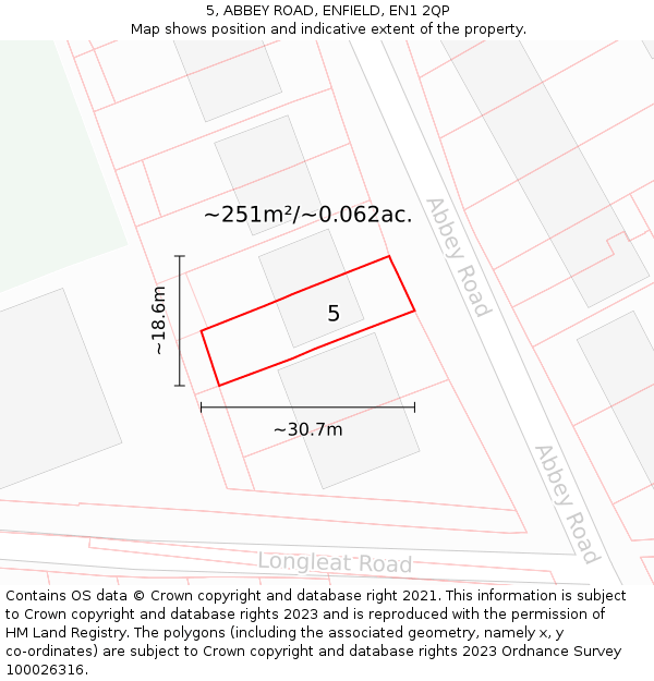 5, ABBEY ROAD, ENFIELD, EN1 2QP: Plot and title map
