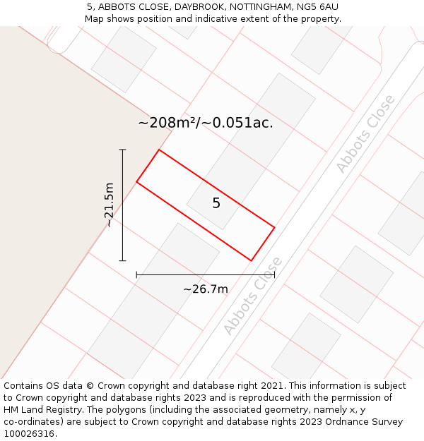 5, ABBOTS CLOSE, DAYBROOK, NOTTINGHAM, NG5 6AU: Plot and title map