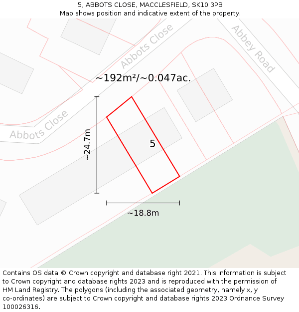 5, ABBOTS CLOSE, MACCLESFIELD, SK10 3PB: Plot and title map