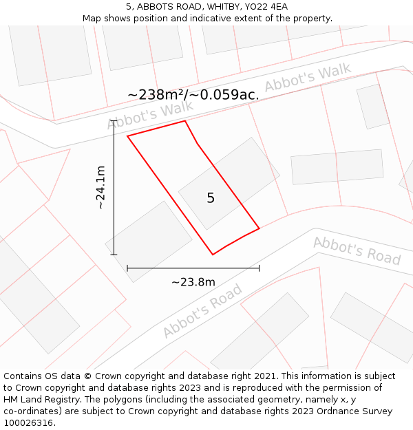 5, ABBOTS ROAD, WHITBY, YO22 4EA: Plot and title map