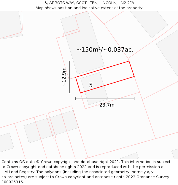 5, ABBOTS WAY, SCOTHERN, LINCOLN, LN2 2FA: Plot and title map