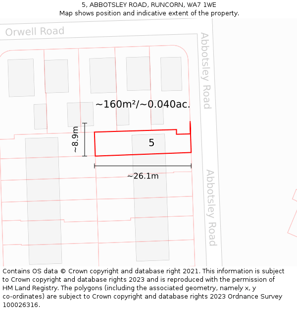 5, ABBOTSLEY ROAD, RUNCORN, WA7 1WE: Plot and title map