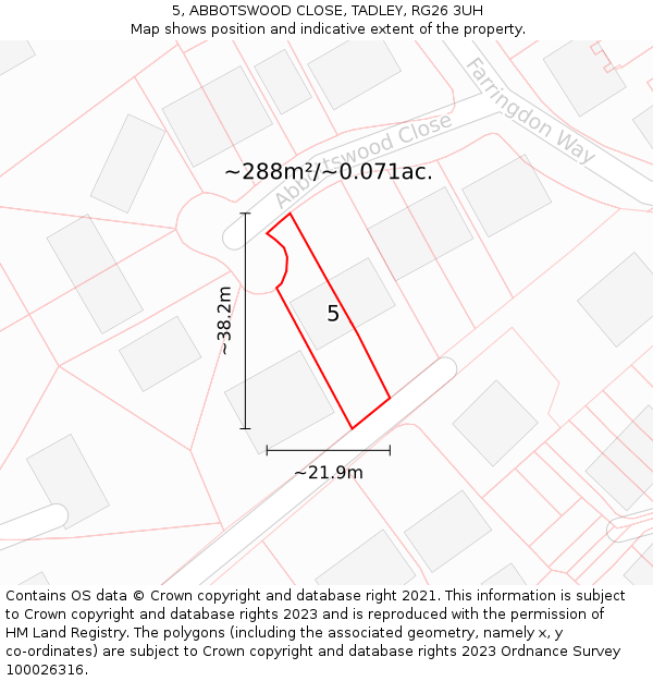 5, ABBOTSWOOD CLOSE, TADLEY, RG26 3UH: Plot and title map