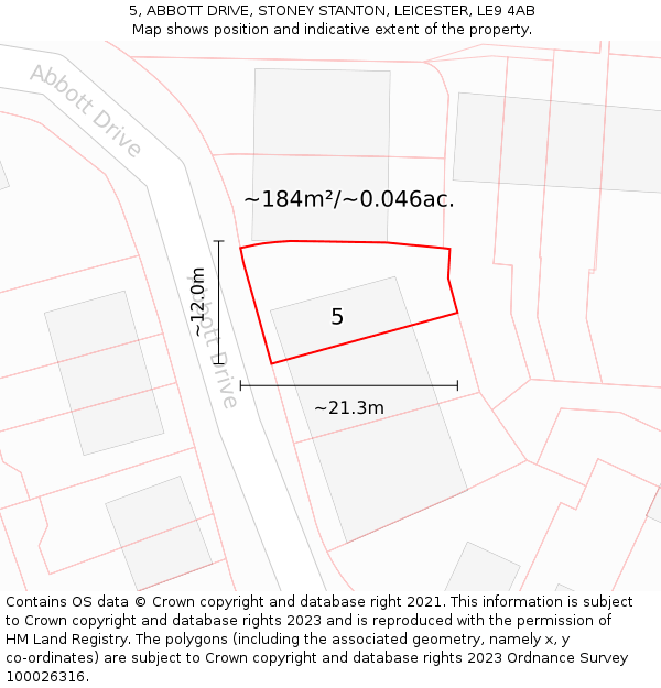 5, ABBOTT DRIVE, STONEY STANTON, LEICESTER, LE9 4AB: Plot and title map