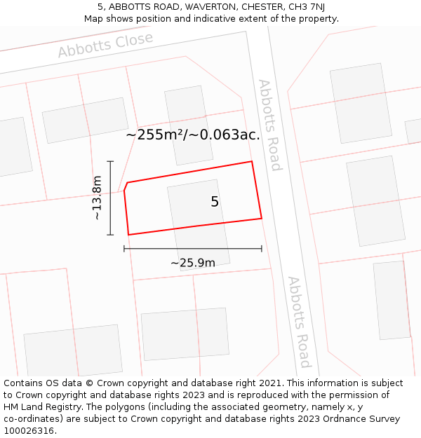 5, ABBOTTS ROAD, WAVERTON, CHESTER, CH3 7NJ: Plot and title map