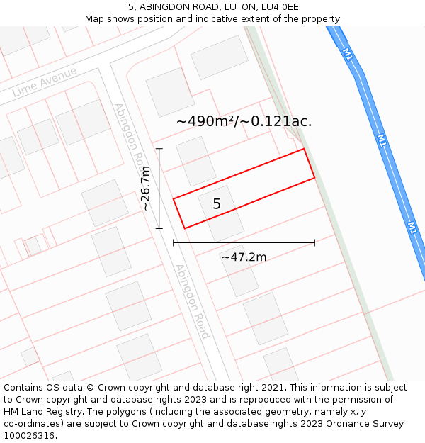 5, ABINGDON ROAD, LUTON, LU4 0EE: Plot and title map