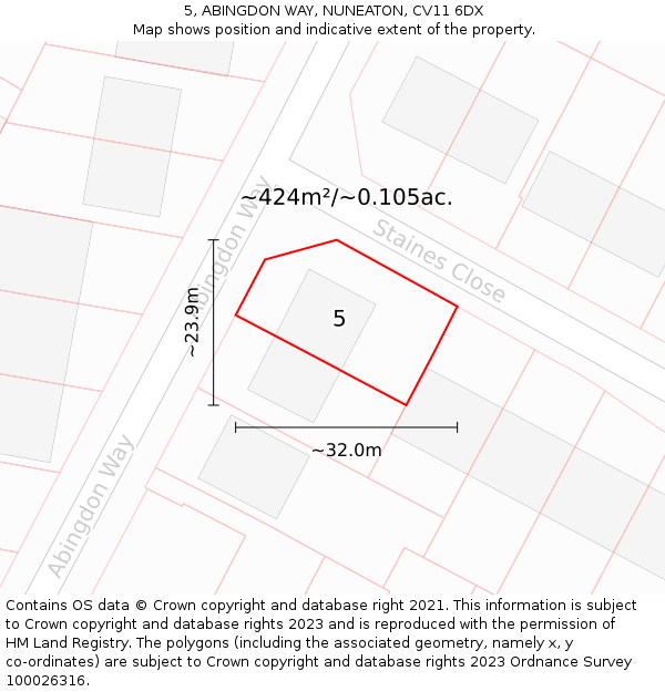 5, ABINGDON WAY, NUNEATON, CV11 6DX: Plot and title map