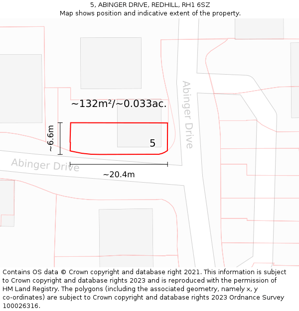 5, ABINGER DRIVE, REDHILL, RH1 6SZ: Plot and title map