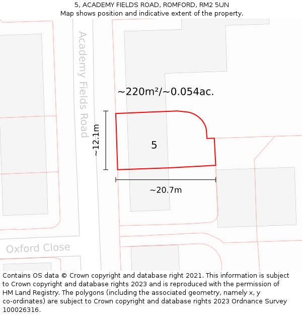5, ACADEMY FIELDS ROAD, ROMFORD, RM2 5UN: Plot and title map