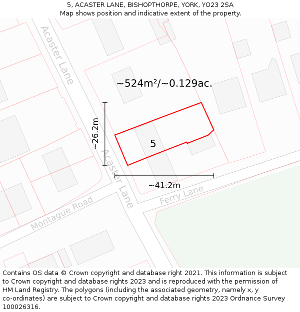 5, ACASTER LANE, BISHOPTHORPE, YORK, YO23 2SA: Plot and title map