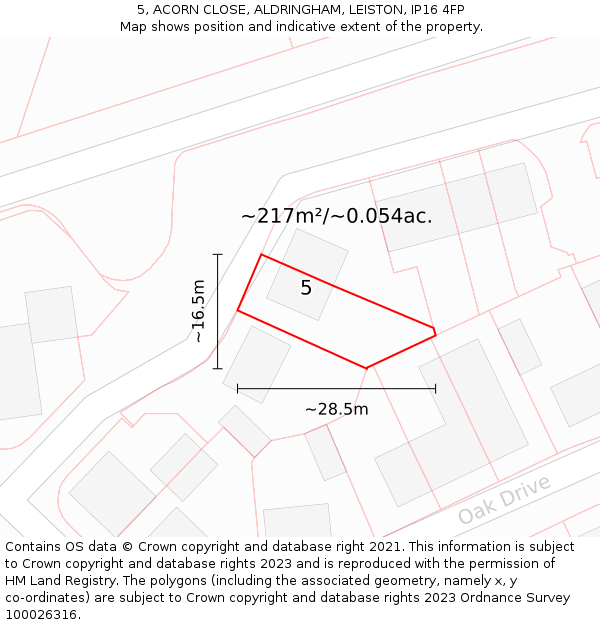5, ACORN CLOSE, ALDRINGHAM, LEISTON, IP16 4FP: Plot and title map