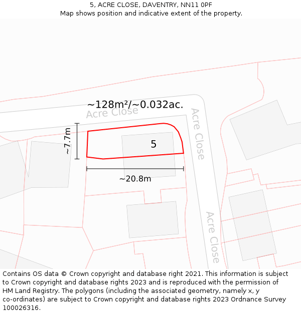 5, ACRE CLOSE, DAVENTRY, NN11 0PF: Plot and title map