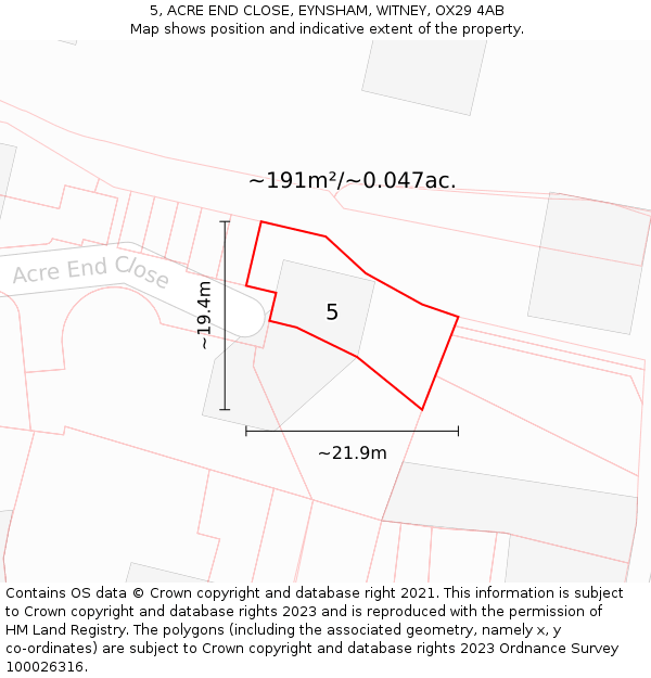 5, ACRE END CLOSE, EYNSHAM, WITNEY, OX29 4AB: Plot and title map