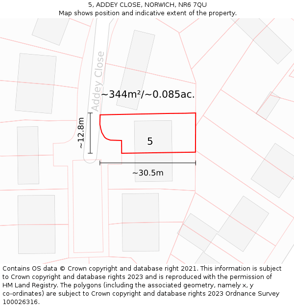 5, ADDEY CLOSE, NORWICH, NR6 7QU: Plot and title map