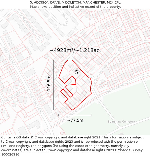 5, ADDISON DRIVE, MIDDLETON, MANCHESTER, M24 2PL: Plot and title map