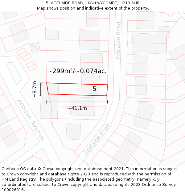 5, ADELAIDE ROAD, HIGH WYCOMBE, HP13 6UR: Plot and title map
