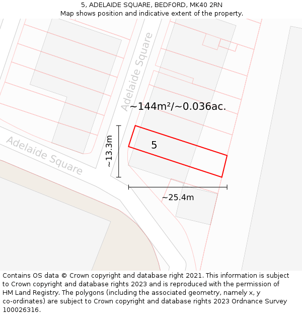 5, ADELAIDE SQUARE, BEDFORD, MK40 2RN: Plot and title map