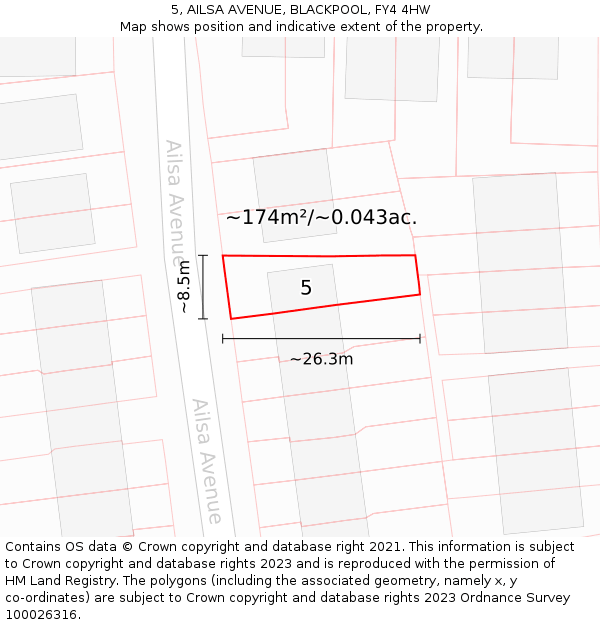 5, AILSA AVENUE, BLACKPOOL, FY4 4HW: Plot and title map
