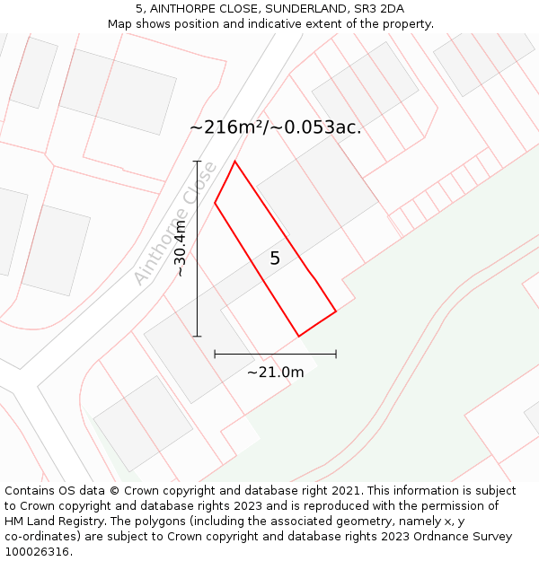 5, AINTHORPE CLOSE, SUNDERLAND, SR3 2DA: Plot and title map