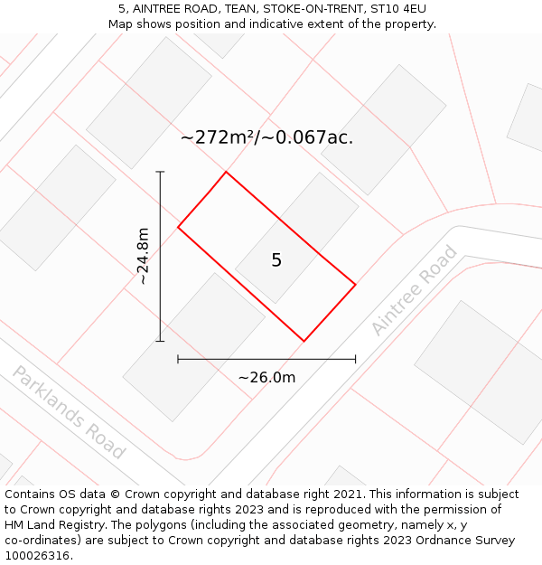 5, AINTREE ROAD, TEAN, STOKE-ON-TRENT, ST10 4EU: Plot and title map