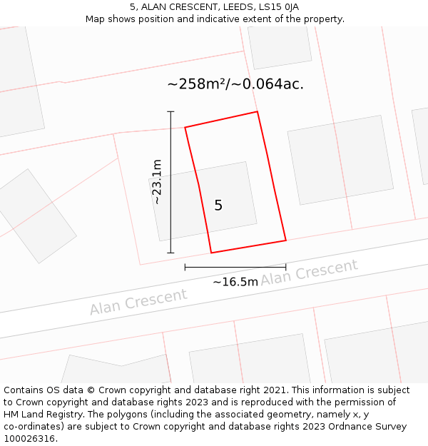 5, ALAN CRESCENT, LEEDS, LS15 0JA: Plot and title map