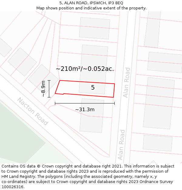 5, ALAN ROAD, IPSWICH, IP3 8EQ: Plot and title map