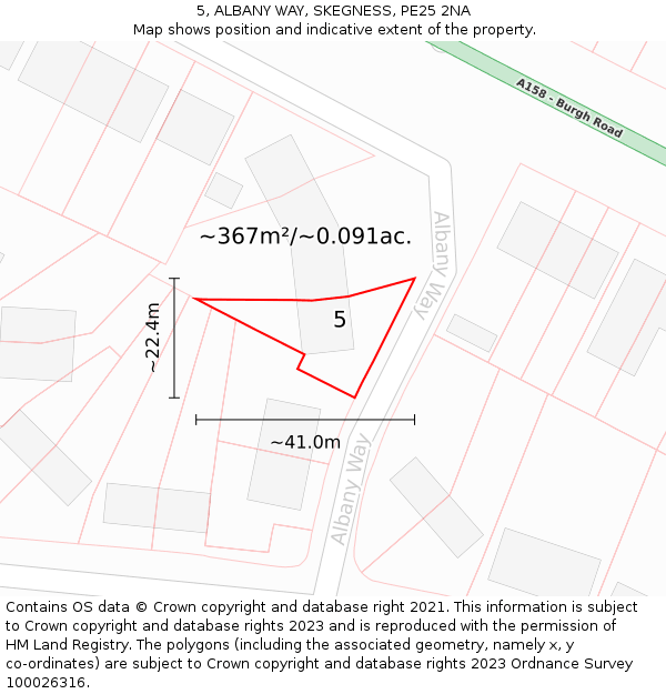 5, ALBANY WAY, SKEGNESS, PE25 2NA: Plot and title map