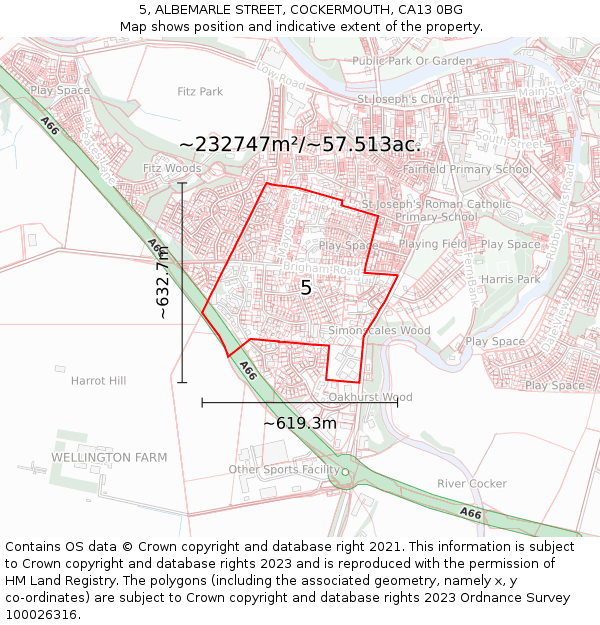 5, ALBEMARLE STREET, COCKERMOUTH, CA13 0BG: Plot and title map