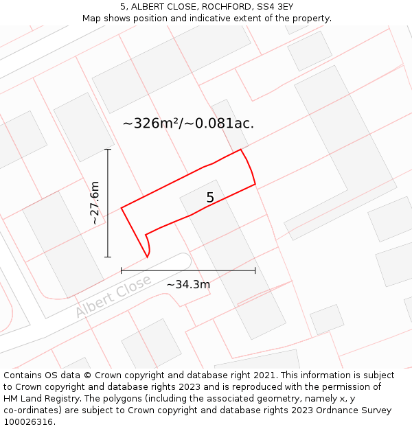 5, ALBERT CLOSE, ROCHFORD, SS4 3EY: Plot and title map