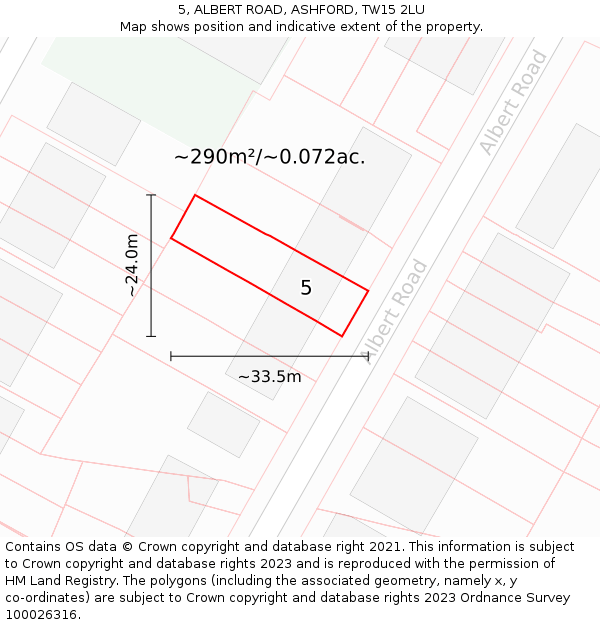5, ALBERT ROAD, ASHFORD, TW15 2LU: Plot and title map