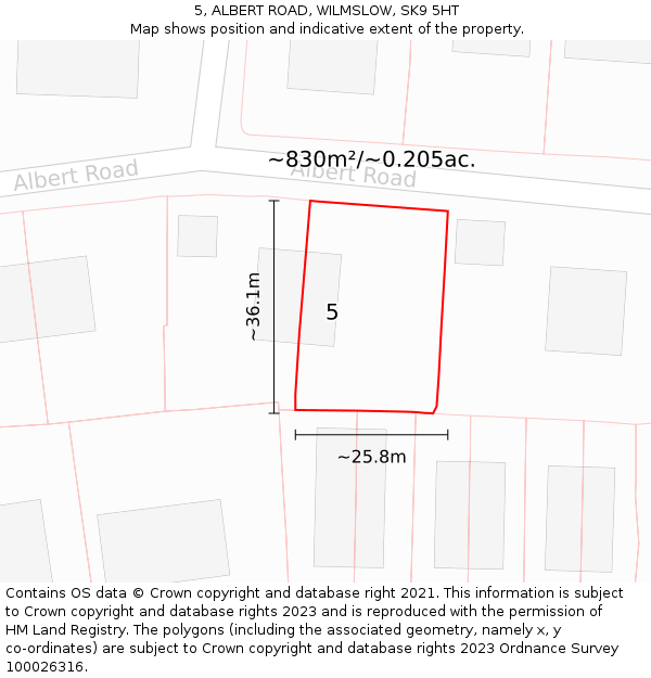 5, ALBERT ROAD, WILMSLOW, SK9 5HT: Plot and title map