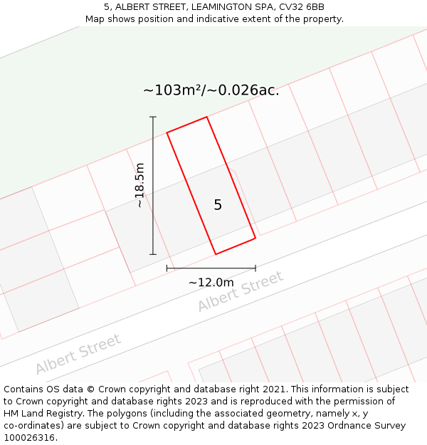 5, ALBERT STREET, LEAMINGTON SPA, CV32 6BB: Plot and title map