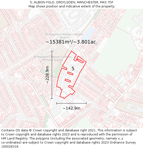 5, ALBION FOLD, DROYLSDEN, MANCHESTER, M43 7DF: Plot and title map