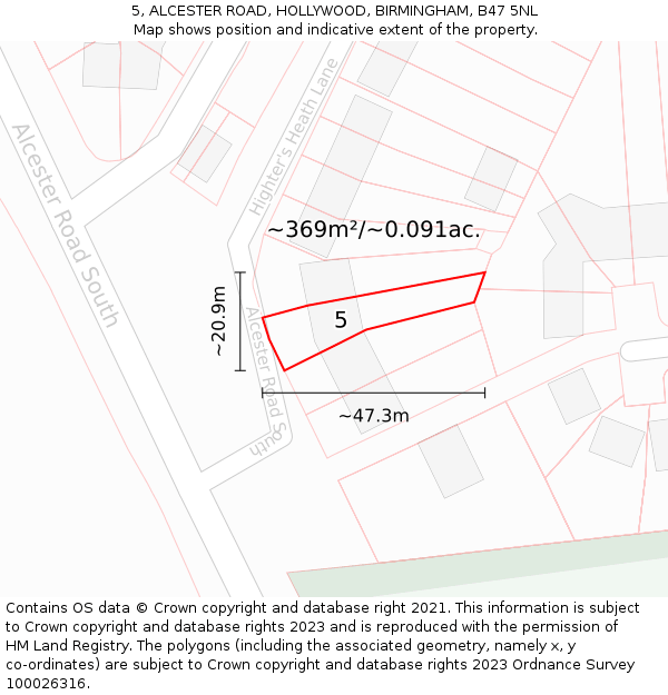 5, ALCESTER ROAD, HOLLYWOOD, BIRMINGHAM, B47 5NL: Plot and title map