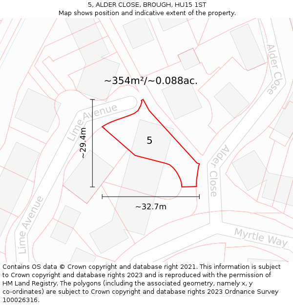 5, ALDER CLOSE, BROUGH, HU15 1ST: Plot and title map
