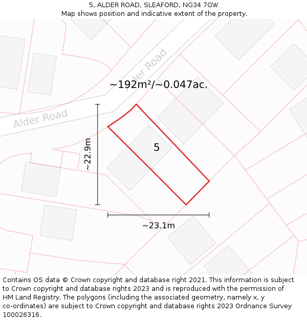 5, ALDER ROAD, SLEAFORD, NG34 7GW: Plot and title map
