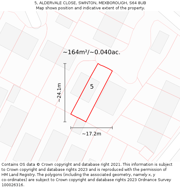 5, ALDERVALE CLOSE, SWINTON, MEXBOROUGH, S64 8UB: Plot and title map