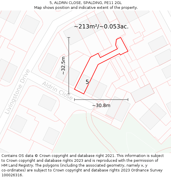 5, ALDRIN CLOSE, SPALDING, PE11 2GL: Plot and title map