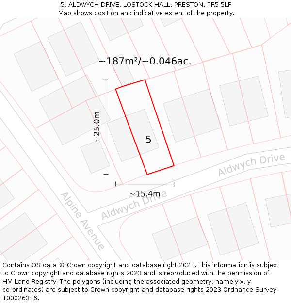 5, ALDWYCH DRIVE, LOSTOCK HALL, PRESTON, PR5 5LF: Plot and title map