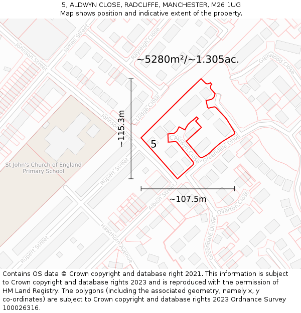 5, ALDWYN CLOSE, RADCLIFFE, MANCHESTER, M26 1UG: Plot and title map