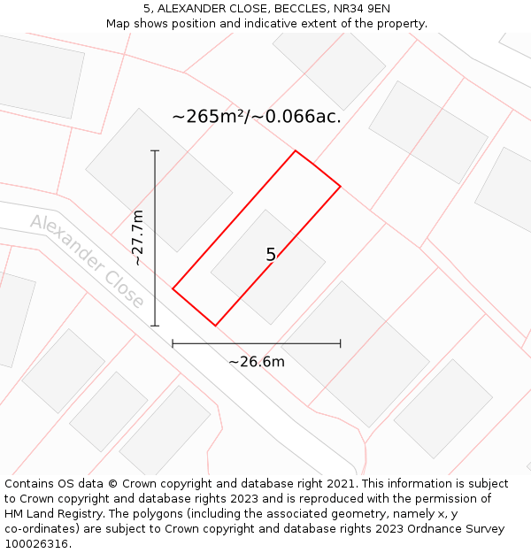 5, ALEXANDER CLOSE, BECCLES, NR34 9EN: Plot and title map