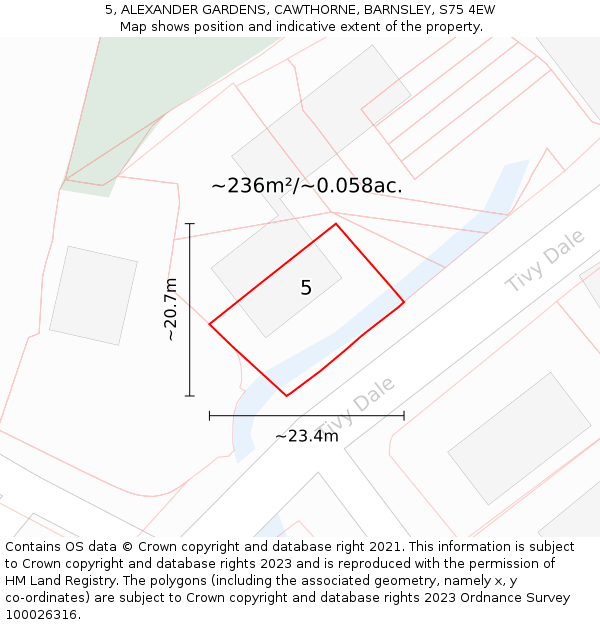 5, ALEXANDER GARDENS, CAWTHORNE, BARNSLEY, S75 4EW: Plot and title map