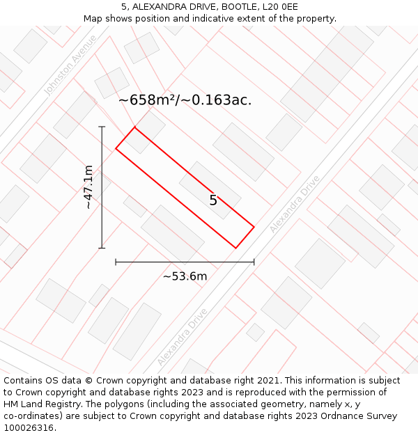 5, ALEXANDRA DRIVE, BOOTLE, L20 0EE: Plot and title map