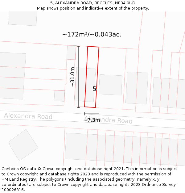 5, ALEXANDRA ROAD, BECCLES, NR34 9UD: Plot and title map
