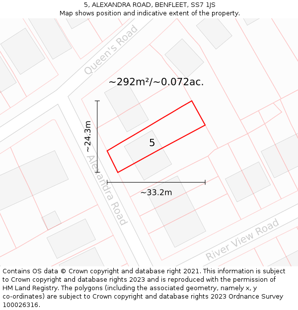 5, ALEXANDRA ROAD, BENFLEET, SS7 1JS: Plot and title map