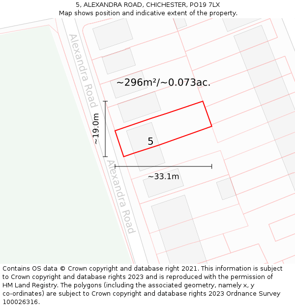 5, ALEXANDRA ROAD, CHICHESTER, PO19 7LX: Plot and title map