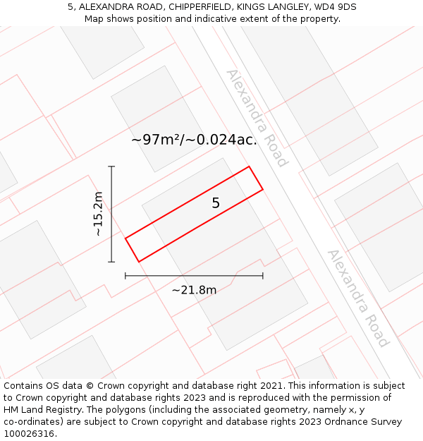 5, ALEXANDRA ROAD, CHIPPERFIELD, KINGS LANGLEY, WD4 9DS: Plot and title map