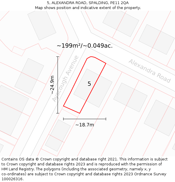 5, ALEXANDRA ROAD, SPALDING, PE11 2QA: Plot and title map